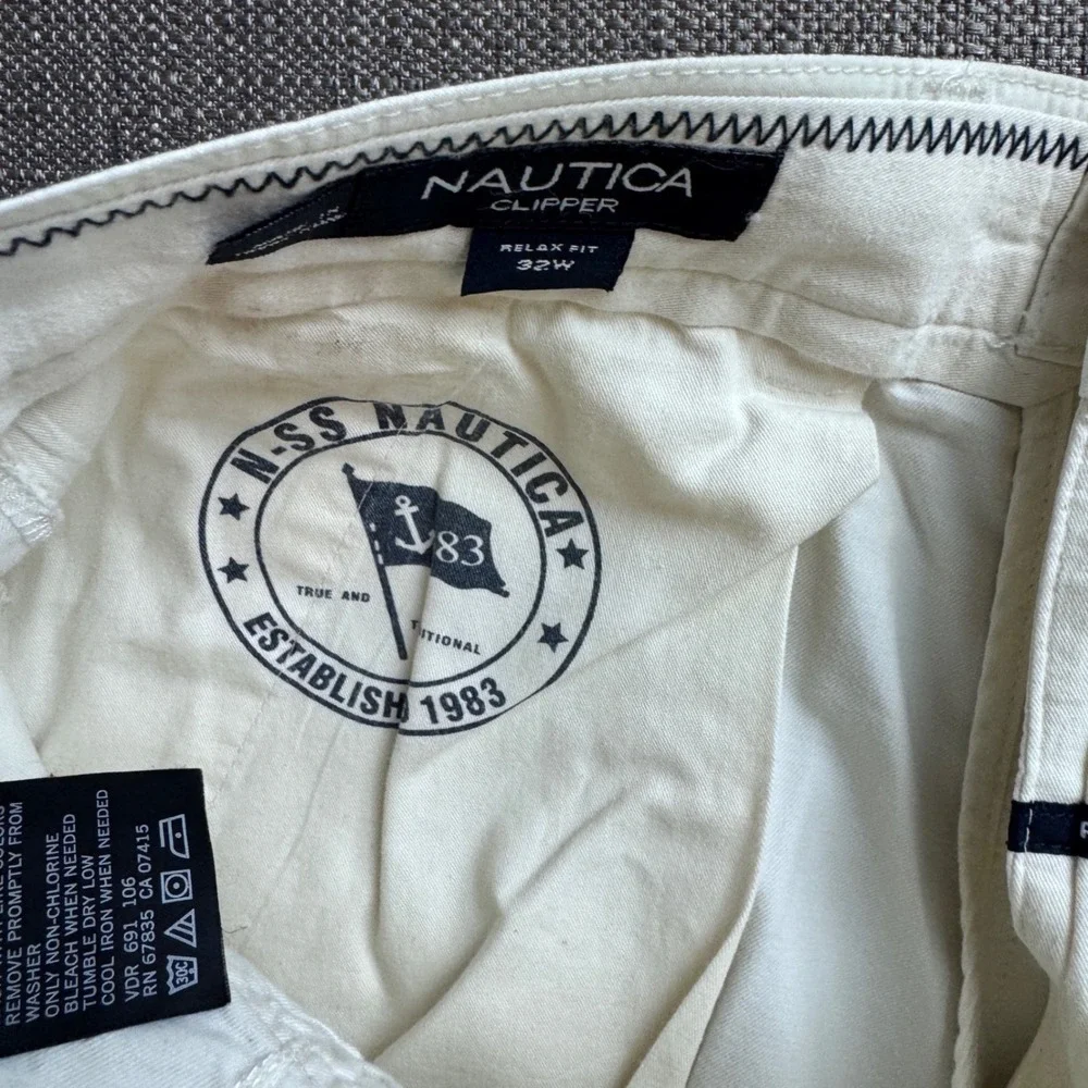 Nautica Clipper Relax Fit Shorts Mens 32W Off White Cotton Nylon Blend Cream